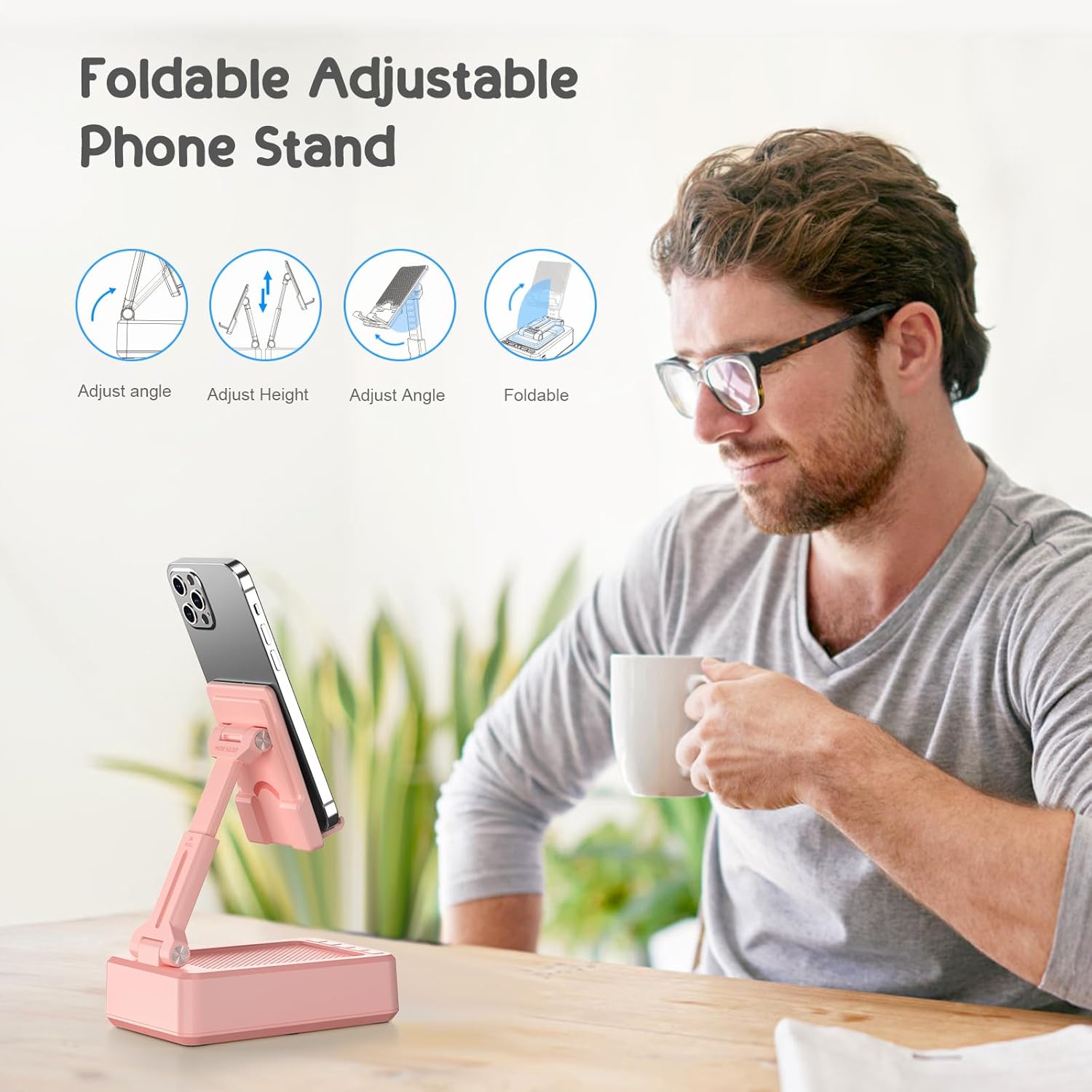 TechGlow Gifts for Men Women Foldable Cellphone Stand with Charging Function Birthday Gift Idea for Mom Dad Cool Gadget Tech Gifts-Pink